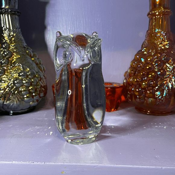 Vintage Clear Glass Handmade Big Bellied Owl Paper Weight - Picture 4 of 6